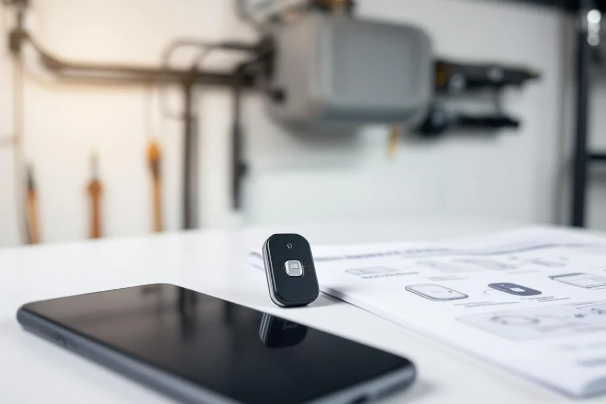 Garage door remote and smartphone side-by-side during troubleshooting